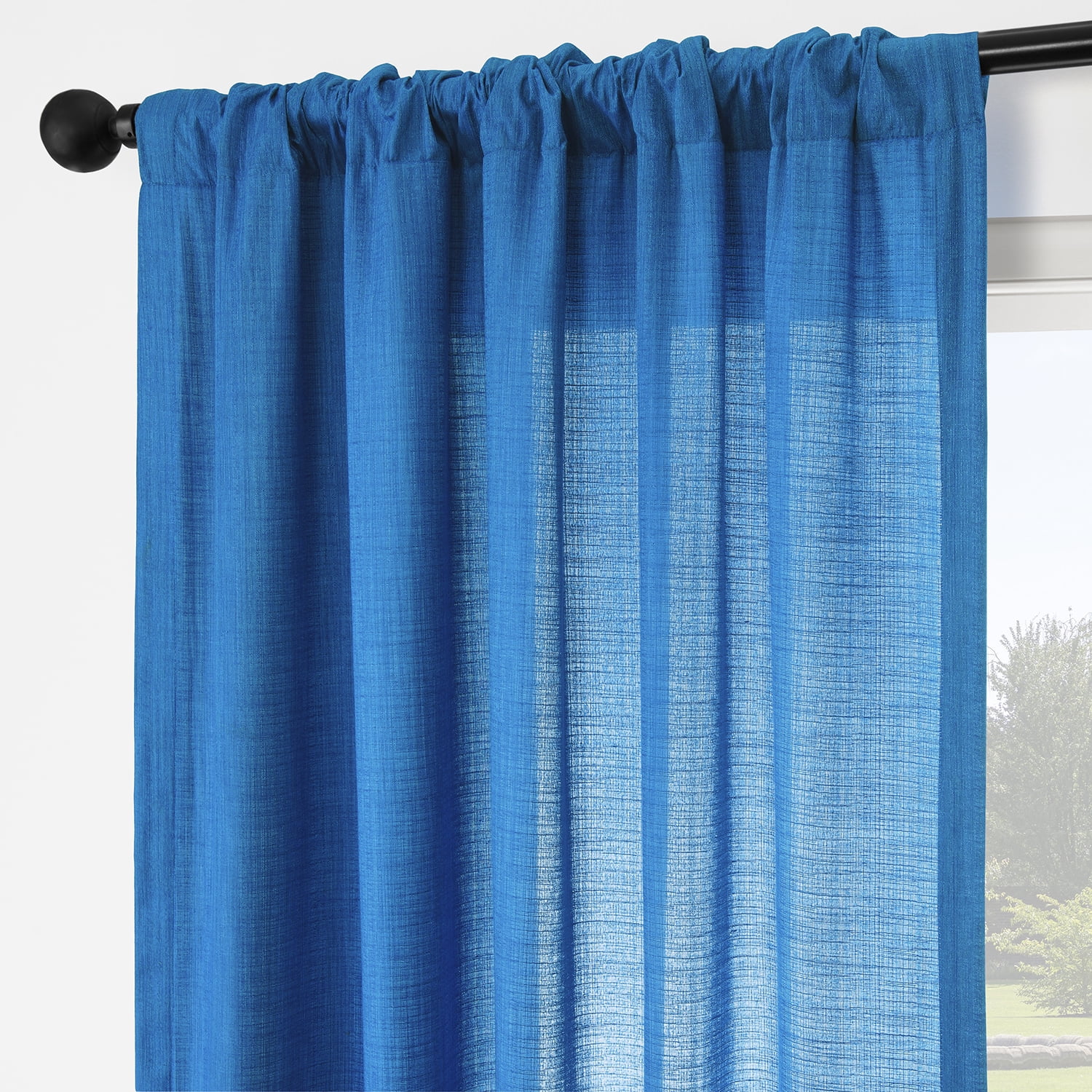 Half Price Drapes Blue Rustic Linen Weave Light Filtering Curtains for Bedroom (2 Panel), 50W X 84L