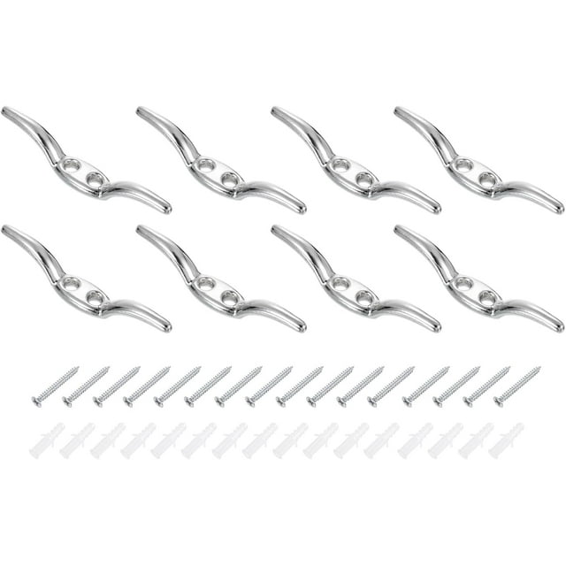 uxcell 8Pcs 65x10mm Blind Cord Cleats, Blind String Safety Rope Zinc Alloy Holder, Window Cord Hooks with Screws for Curtains Sun Shades Ropes, Silver