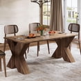 thumbnail image 3 of Tribesigns 63" Dining Table for 4-6 People, Farmhouse Wood Kitchen Table for Dining Room, Brown, 3 of 7
