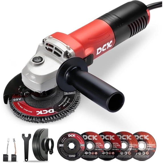Restored DCK Angle Grinder,4-1/2-Inch,6.7Amp Cut off Tool Grinder,11,800 RPM with 2 Safety Guards,6-Piece Discs(2 Cutting/2 Grinding/2 Flap Discs),Professional Angle Grinder for Metal,Wood (Refurbished)
