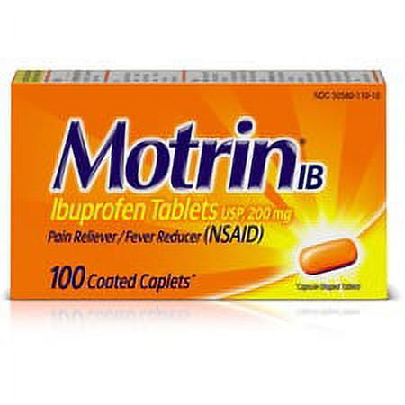 Motrin IB Ibuprofen Tablets - For Fever, Common Cold, Headache, Backache, Muscular Pain, Arthritis, Toothache - 100 / Box Motrin IB Ibuprofen Tablets - For Fever, Common Cold, Headache, Backache, Muscular Pain, Arthritis, Toothache - 100 / Box