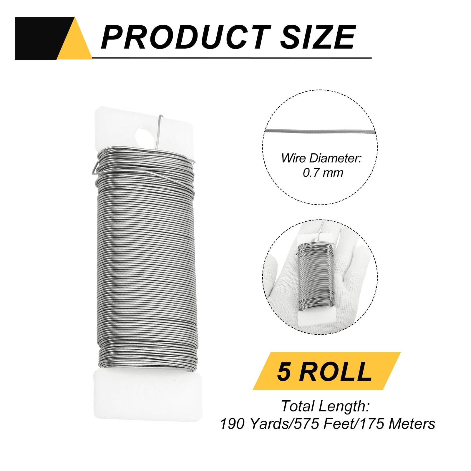 Uxcell 190 Yards/575 Feet Metal Floral Wire Silver Tone 0.7mm Flexible Paddle Thin Floral Wires for Craft