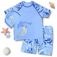 thumbnail image 2 of Gunia Toddler Swimsuit Boy 3 Piece Boys Swim Set Short Sleeve Boys Swim Shirt Boy Swim Trunks Rash Guard Bathing Suits Sky Blue 6-7 Years, 2 of 6