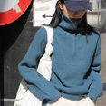 thumbnail image 2 of Suéter de cuello alto con cremallera Rimocy para mujer, jersey holgado de manga larga para otoño e invierno, suéteres de punto de color liso Harajuku para mujer, 2 of 6
