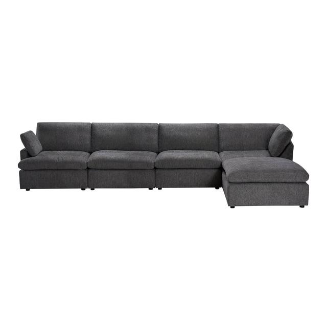 Urban Cali Long Beach Canapé Sectionnel Modulaire en L avec Ottoman (Gris Bleu / Méridienne Orientée à Droite)