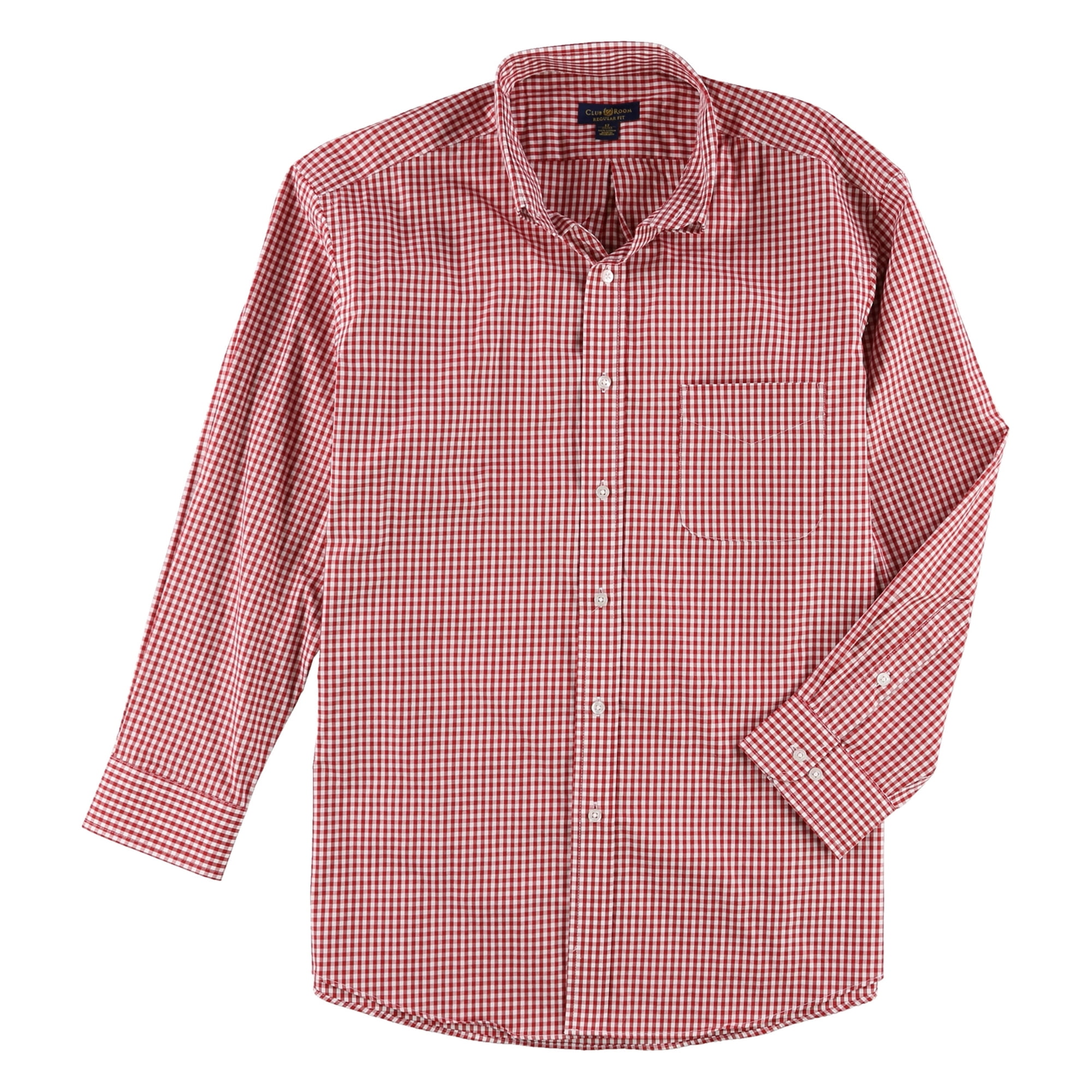 Club Room Mens Wrinkle Resistant Button Up Dress Shirt redgingham 16