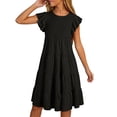 thumbnail image 5 of Girls Dresses Solid Color Round Neck Puff Sleeve Kids Party Outfit Girls Beach Dress Size 14-15T, 5 of 6