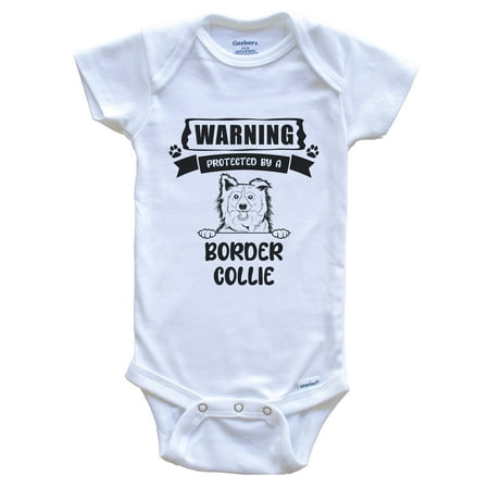 

Warning Protected By A Border Collie Funny Cute Dog Breed Baby Bodysuit
