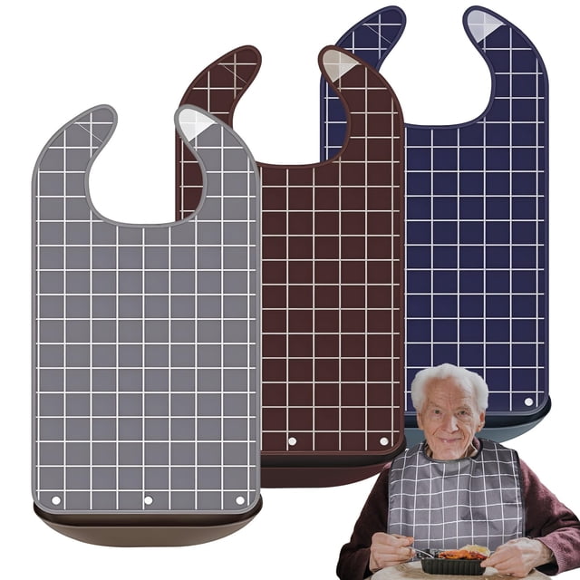 Baberos para Adultos GRKJGytech, Protector de Ropa Impermeable con Capturador de Migajas, Paquete de 3 Baberos Reutilizables para Ancianos, Hombres y Mujeres
