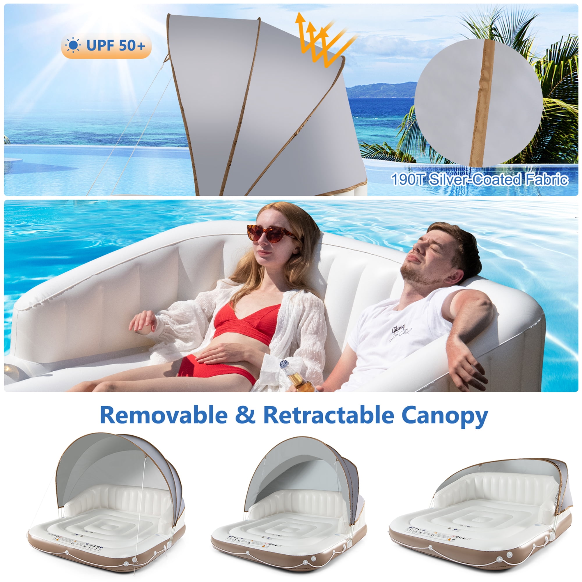 Gymax Floating Canopy Island Inflatable Pool Float Lounge Raft w/ Retractable Canopy