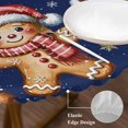 thumbnail image 3 of Gingerbread Christmas Round Tablecloth, Fitted Table Cover with Elastic for 36"-44" Round Tables, Xmas Balls Branches Navy Blue Table Cloth Outdoor Indoor Dinning Party Waterproof Tablecloths, 3 of 7