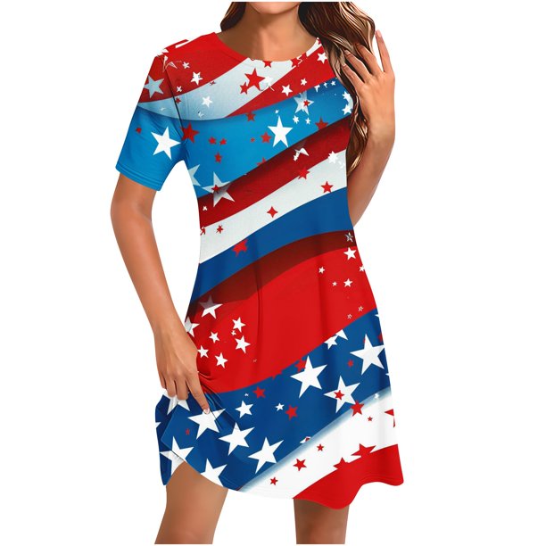 Vestido Corto para las Mujeres Cuello Redondo Manga Corta Impresa Suéter, Moda Casual Estilo Línea