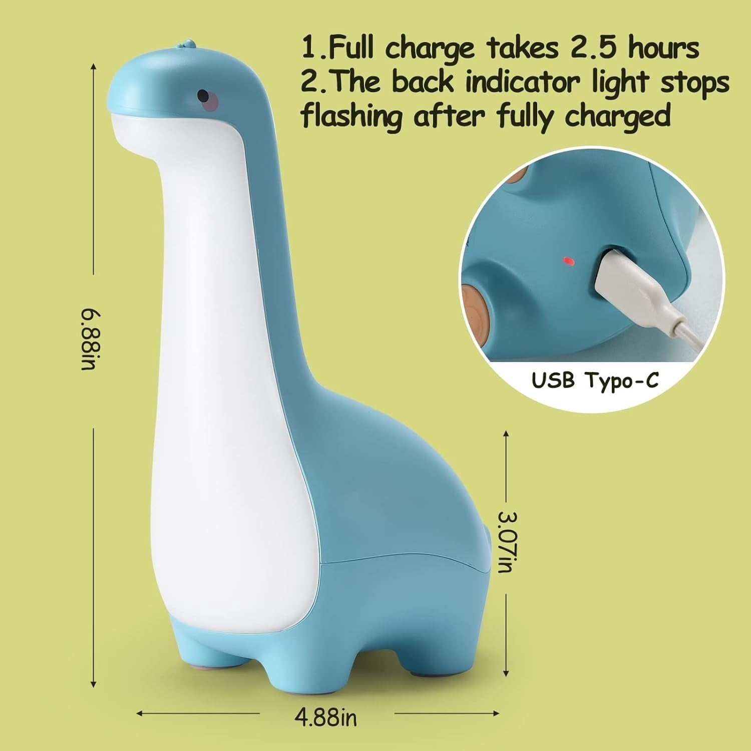 Sugagale Blue Dinosaur Night Light for Kids, Rechargeable ABS LED Nursery Lamp, Animal-Shaped Toddler Nightlight for Baby Bedroom & Nightstand