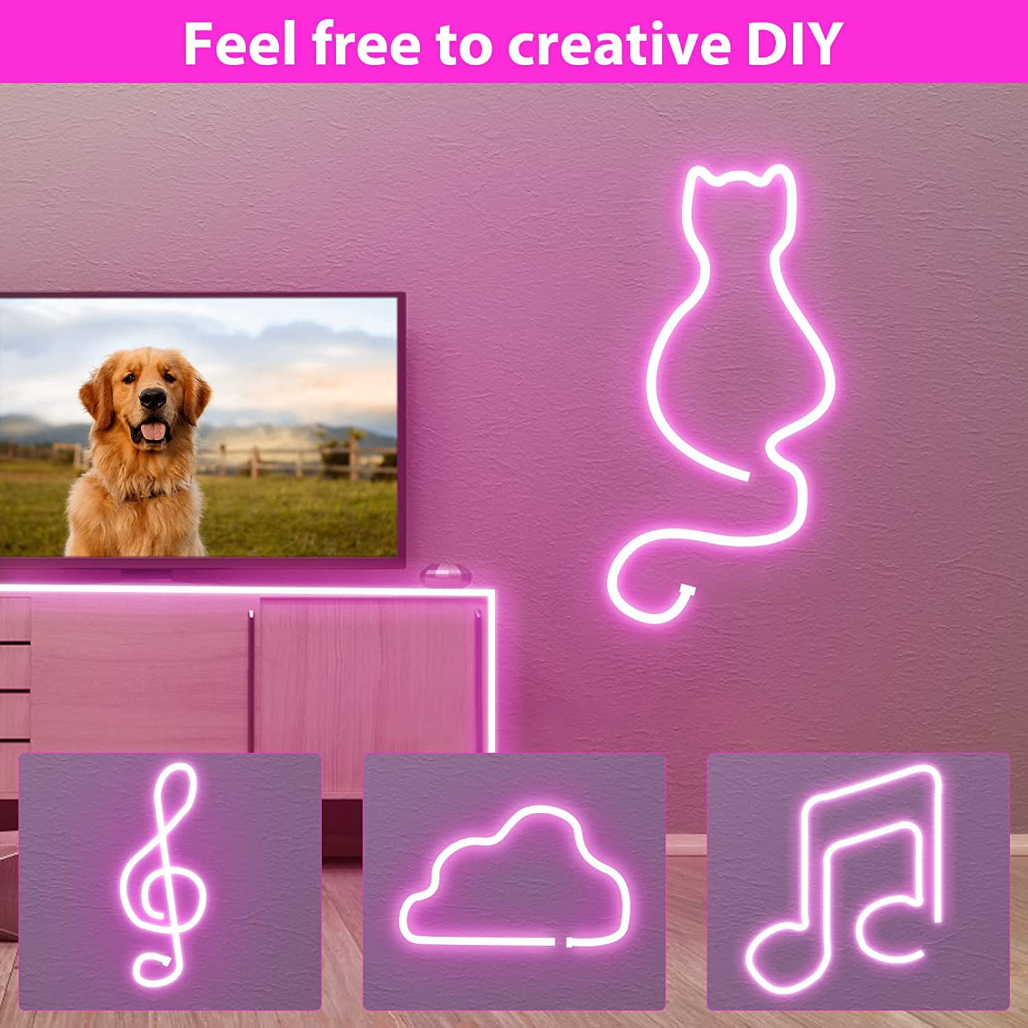 Rosnek Dimmable LED Neon Strip Light Touch Switch Waterproof Silicone Neon Rope Flexible Light, 32.8FT, Pink