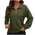 thumbnail image 2 of AXXD Basic Work Tops for Women Summer 2024 Trendy Casual Solid Color Long Sleeved V-neck Zipper Pullover Long Sleeved V-neck Top Long Sleeved V-neck Top/Shirt, 2 of 6