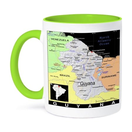 3dRose, Modern Map Of Guyana In Vivid Color, 15oz Two-Tone Green Mug