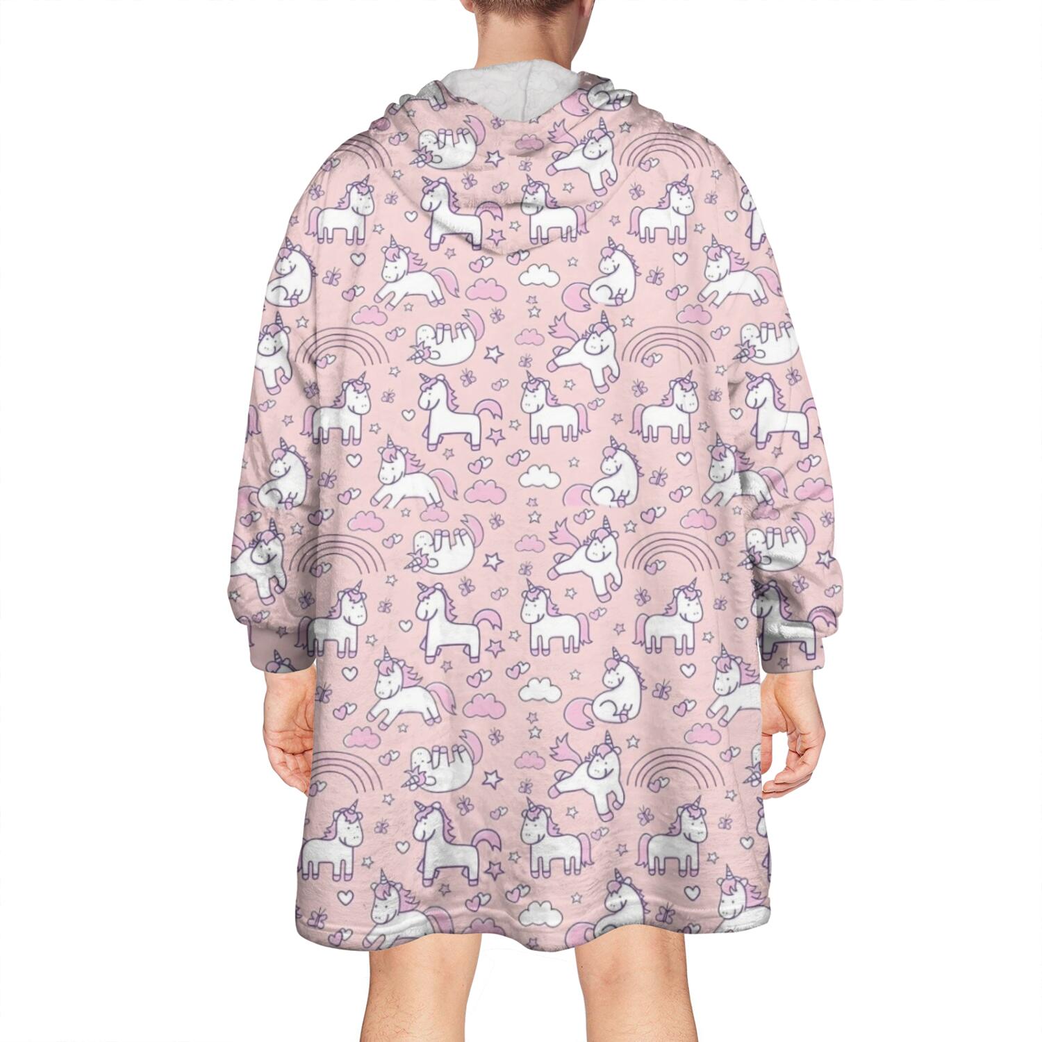 Wearable Oversized Blanket,Pink Unicorn Doodle Pattern Wearable Blanket Hoodie for Adults,Cozy Hooded Blankets with Super Pockets,Super Warm Fuzzy Pullover for Women & Men