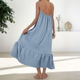 thumbnail image 5 of hotojiny Sundresses for Women Spaghetti Strap Ruffle Hem Cotton Linen Dresses U Neck Loose Fit Sleeveless Boho Long Dresses, 5 of 7