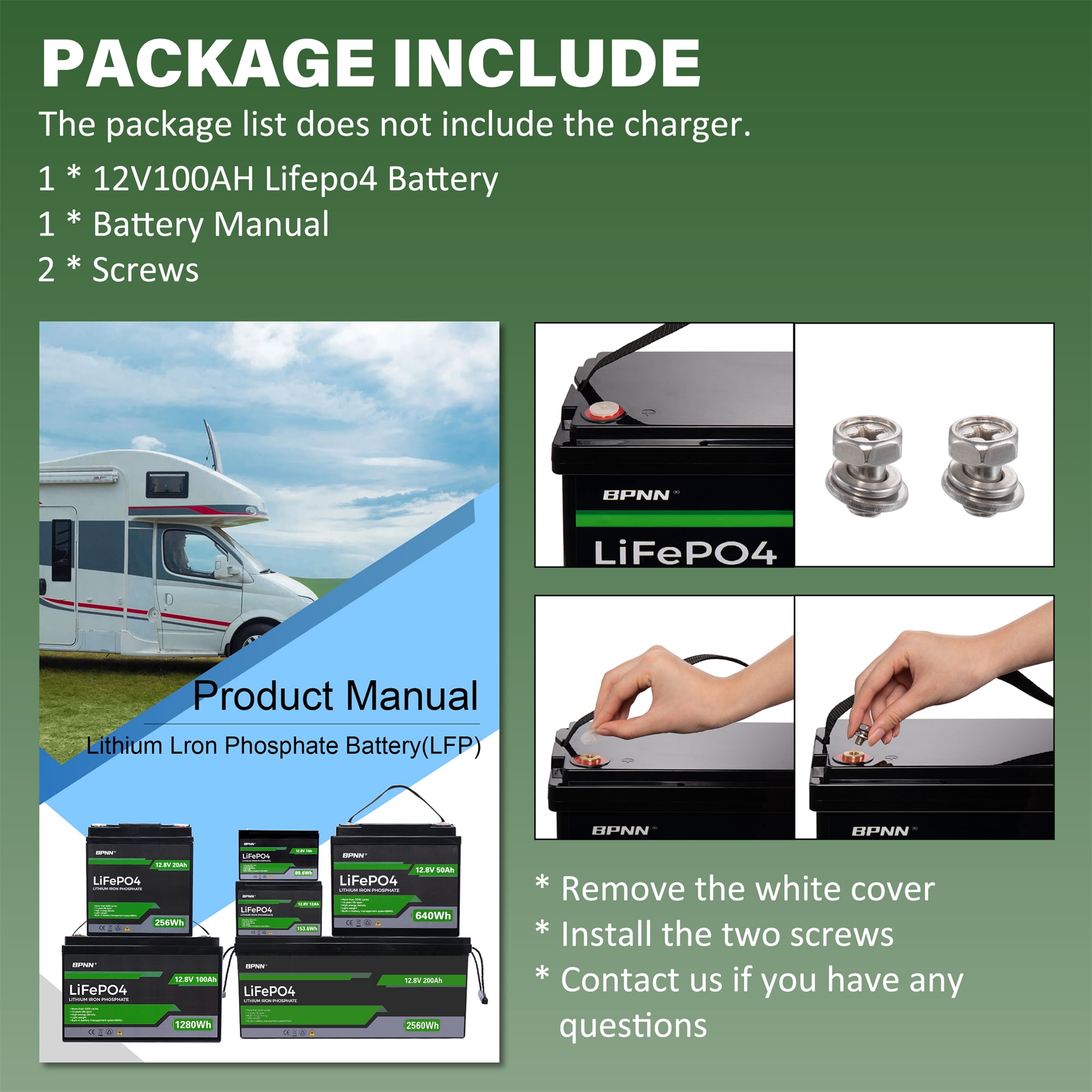 2Pack 12V 100AH LiFePO4 Battery Built-in 100A BMS 12V Lithium Battery for Home Back-up Power BPNN