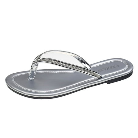 

TUOBARR Womens Flip Flop Slippers Women s Flat Shoes Ladies Beach Sandals Summer Non-Slip Causal Slippers Silver