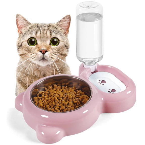 Cat Food and Water Bowl Set Detachable Cat Stainless Steel Bowl Water Dispenser for Bunny Cat Puppy