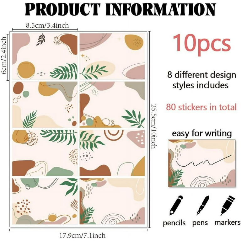 80pcs-10sheets-boho-name-tags-stickers-3-3x2-4-inch-self-adhesive-name-tags-labels-blank-name-labels-boho-leaf-theme-name-stickers-walmart-com