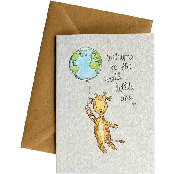Welcome to the World Baby Card – Cute Giraffe with Balloon Design – Perfect for Newborn, Baby Showers, and Welcoming Gifts – Eco-Friendly Quality with Envelope Included