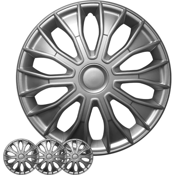 Ensemble de Couvre-Roues, Ensemble d'Enjoliveurs de 15 Pouces de 4 Capuchons de Moyeu Automobiles avec Anneaux de Retenue Universels à Clipser, Couvre-Jantes en Plastique ABS Monotone Argenté pour Toutes les Marques, Modèles (SG-5086-B-15)