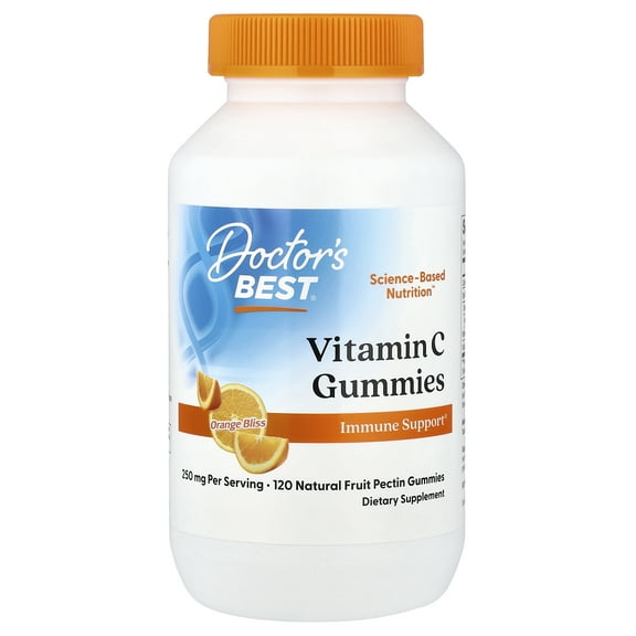 Doctor's Best Vitamin C Fruit Pectin Gummies, 250mg per Serving, Vegan, Orange Flavor, 120 Ct