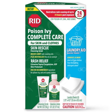 RID Poison Ivy COMPLETE CARE for Skin & Clothes – All-in-One Treatment for Poison Ivy, Oak & Sumac with SKIN RESCUE Cleansing Scrub, Calamine RASH RELIEF & LAUNDRY AID