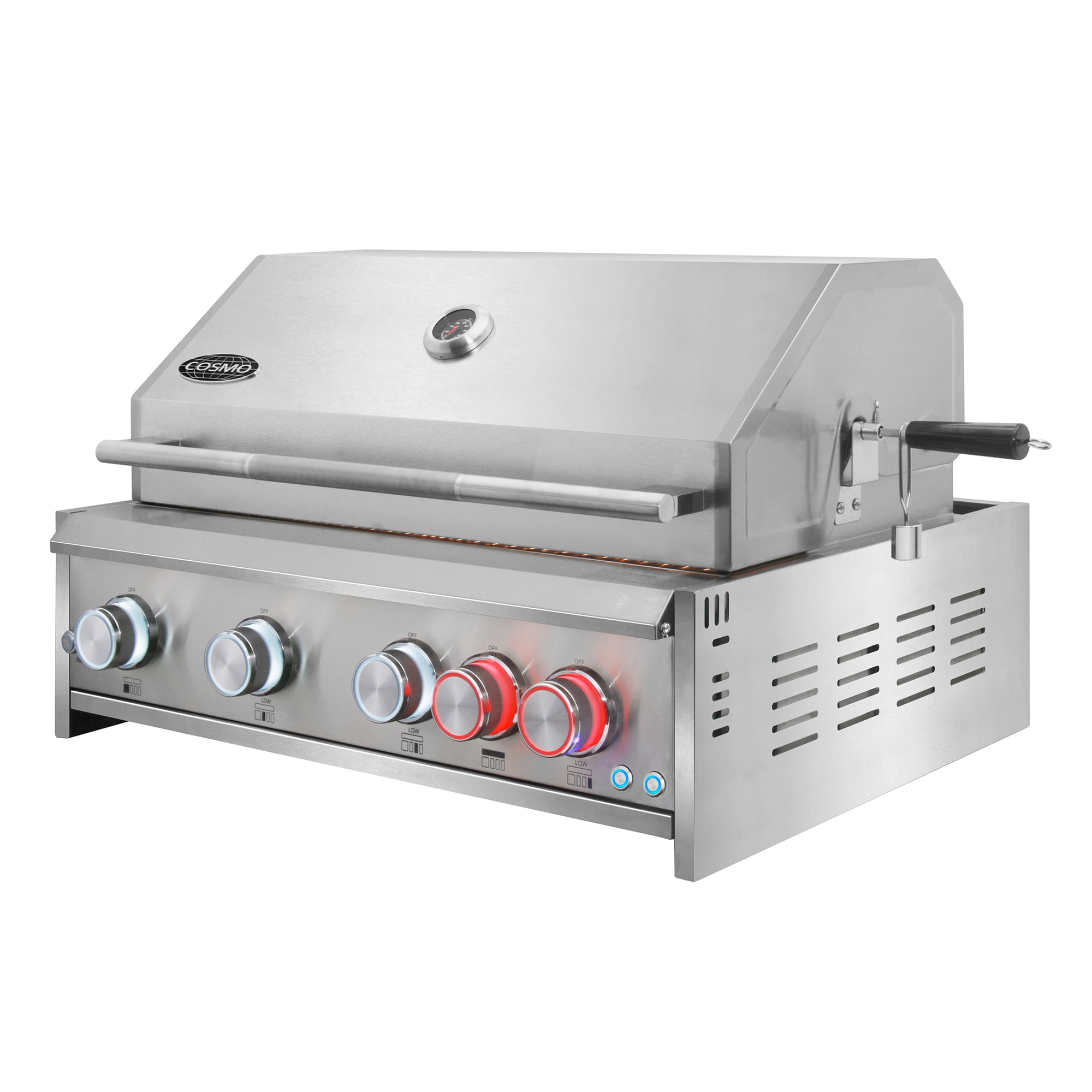Cosmo 32 in. Built-In 4 Burner Propane Gas Grill with Infrared Rotisserie, Knob LED Lighting in Stainless Steel
