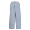thumbnail image 4 of Women's Striped Pants, Loose Fit Wide Leg Cropped Pants, High Waist Casual Trousers with Pockets, Retro Stripe Lounge Pants for Summer Outfits, Loungewear and Daily Casual Wear-Blue, 4 of 5