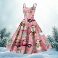 thumbnail image 2 of Women's Christmas Print Casual Fashion Round Neck Mid-Length Dress with Vintage Style for Holiday Parties and Casual Outings,Vermilion,XL, 2 of 4