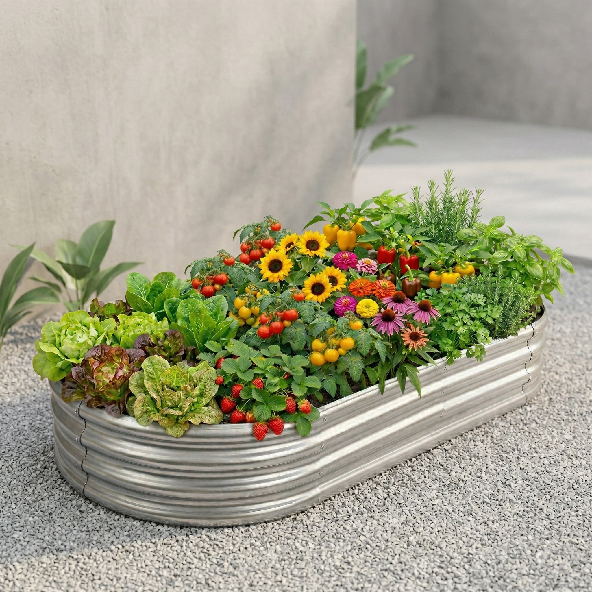 Asotewt Raised Garden Bed 5ft Oval Large Rot-Resistant Galvanized Metal Planter Box, 60"D x 29"W x11"H,Silver
