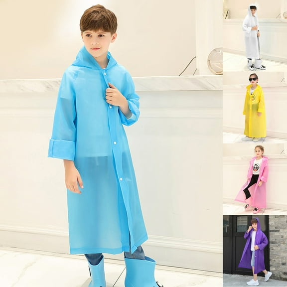 Rain Coats Children Summer Outdoor Raincoat Solid Color Print Hoodie Tops Long Torso Blue Panchos Rain 10-16 Years