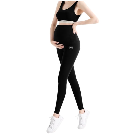 Cavosen Maternity Leggings Over The Belly Support Tight Casual Pants Solid Yoga Pregnancy Pants Breathable Trendy Pants Black M