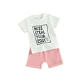 thumbnail image 2 of Yunliwuli Girls Easter Set, Round Neck Short Sleeve Letter Print Tops + Elastic Waist Shorts Infant Toddler Baby 2 Piece Outfits, 2 of 10