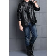 Kids Boys Elegant Solid Colored Collar Neck Cute Leather Jacket