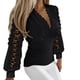 thumbnail image 1 of Top de encaje transparente con pedrería para mujer - Cuello en V, manga larga, blusa elegante y ajustada, 1 of 8