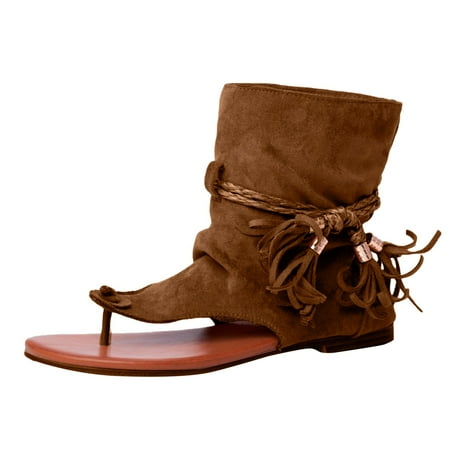 

Sandals Women Summer Bohemia Beach Shoes Solid Color Open Toe Flat Sandals