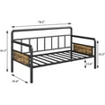 thumbnail image 3 of Twin Size Metal Daybed Frame with Wood Grain Headboard, Heavy Duty Platform Bed for Living Room, Bedroom, Guest Room, No Box Spring Needed, Vintage Industrial Style, Black, 3 of 8
