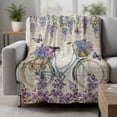 thumbnail image 2 of Purple Flowers Blanket Soft Cozy Warm Throw Blanket for Couch, Plush Fuzzy Flannel Fleece Blankets for Sofa, Weeping Spring Floral Bicycle Retro Art Bed Blankets Lightweight Gifts for Women, 30"x40", 2 of 9