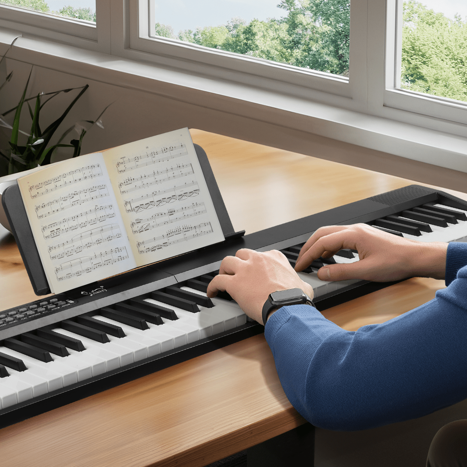 Hassch 88 Key Folding Digital Piano with Bag and Headphone, Semi-Weighted Keyboard with MIDI Bluetooth for Beginners, Black