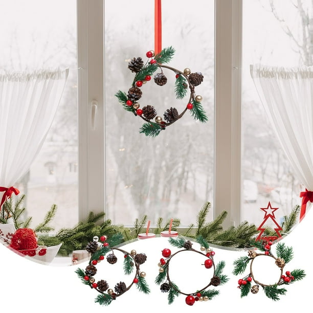 Xihbxyly Corona Navideña de Frutos Rojos, Adorno de Anillo de Pvc, Decoración Festiva para Puertas y Ventanas, Fácil de Colgar, Decoración Navideña Multiusos, Ramas Verdes, 12 X 12 Cm, 13 X 13 Cm, 20