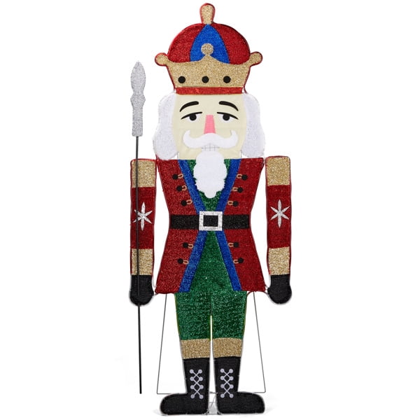 66.1" Lighted Nutcracker Christmas Decoration, 162 Warm White LEDs, Sparkling Tinsel, Collapsible Design for Indoor, Outdoor Use