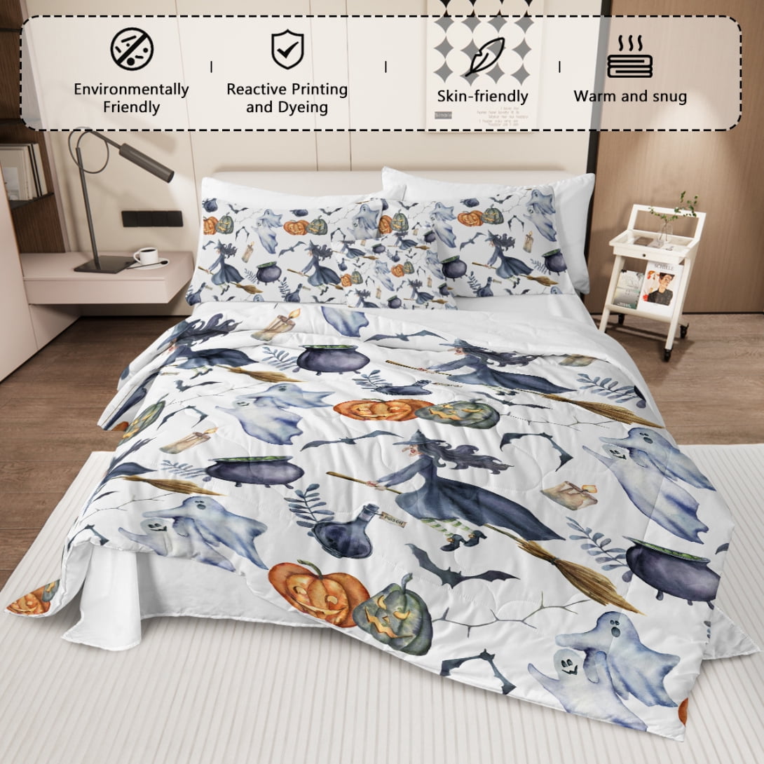 3 Pcs Halloween Duvet Cover Set, King Size Witch Pattern  Bedding Sets, Bedding Full Set, Pattern Bedding for Girls, Boys, Kids, Teen, Teenage