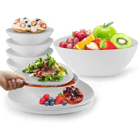 Joviton Home 19PCS Traingle Melamine Dinnerware Sets for 6, Outdoor Plates Dinnerware Sets for Patio (White)