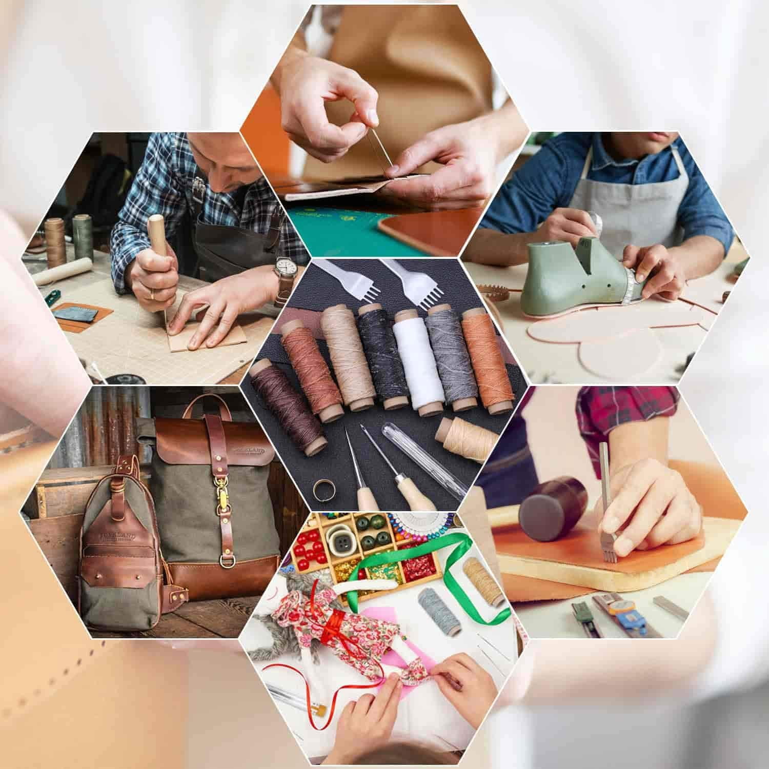 35 Pcs Leather Pouch Kit with Hole Punch, Sewing Tools, Waxed Thread and Large-Eye Stitching Needles for Beginner Crafting Projects