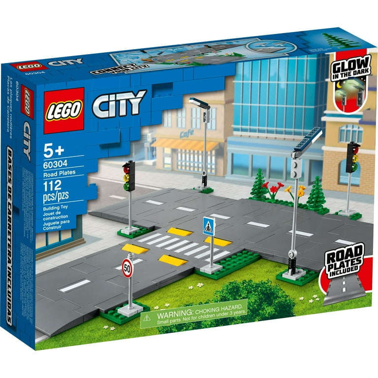 LEGO City Road Plates Building Toy Set, 60304 with Traffic Lights, Trees &  Glow in the Dark Bricks, Gifts for 5 Plus Year Old Kids, Boys & Girls