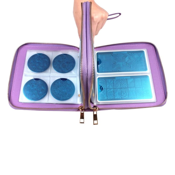 Placas de estampado para decoración de uñas, fundas con doble cremallera, 192 ranuras, plantilla para uñas, colección de placas de uñas de Color púrpura